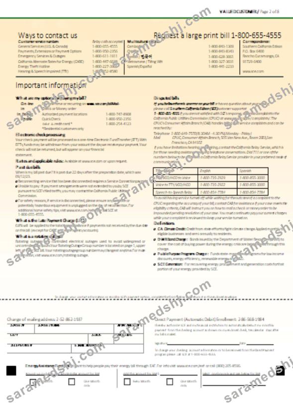 Southern California EDISON utility business bill, page 2, SCR